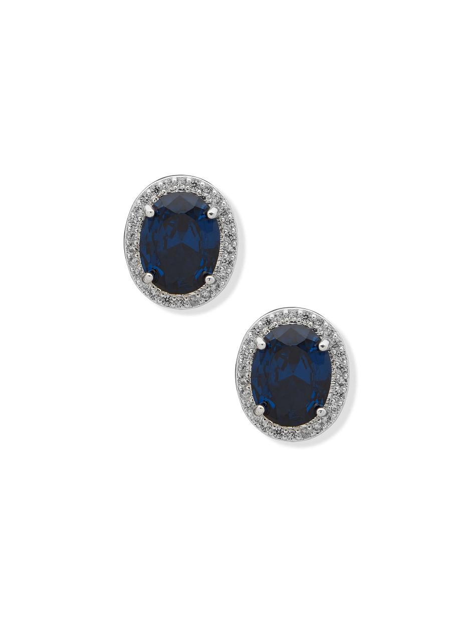 Earring Anne Klein Oval Halo Button Sapphire Pierced   | SDB-8170444